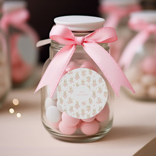 Sticker Rond Lapin rose vif Lapin Baby shower Ballerina