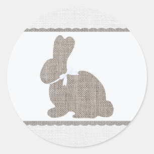 Sticker Rond Lapin rustique en toile de jute grise blanche pour