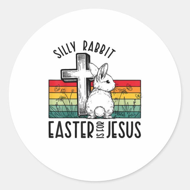 Sticker Rond Lapin Silencieux Pâques Est Pour Jésus Bunny Chris (Devant)