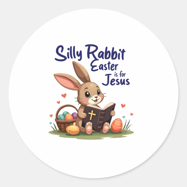 Sticker Rond Lapin Silencieux Pâques est pour Jésus Conception  (Devant)