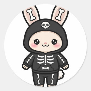 Sticker Rond Lapin squelette mignon Halloween