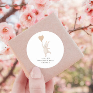 Sticker Rond Lapin sucré avec Baby shower de ballon coeur Date