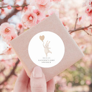 Sticker Rond Lapin sucré avec ballon de coeur Bébé Date