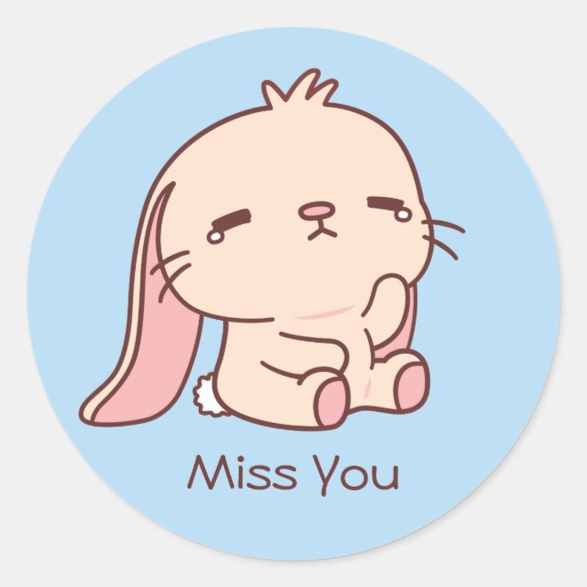 Sticker Rond Lapin Triste Mignon Te Manque (Devant)