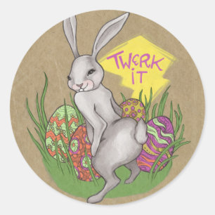 Sticker Rond Lapin Twerk Pâques