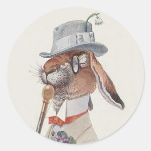 Sticker Rond Lapin vintage drôle - cadeau de Pâques