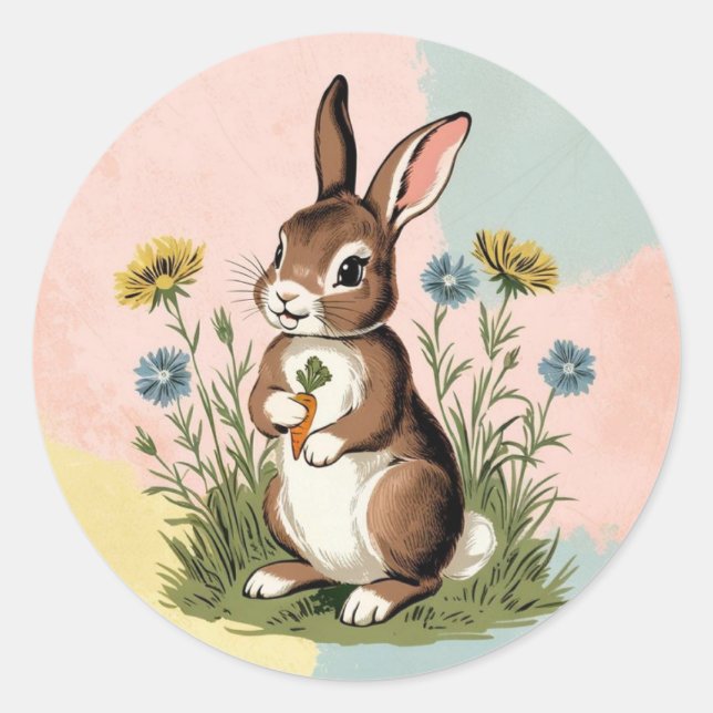 Sticker Rond Lapin vintage - Nostalgique Pâques (Devant)