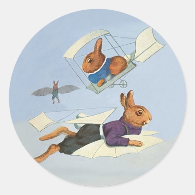 Sticker Rond Lapin Volant Vintage - Anthropomorphique (Devant)