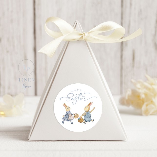 Sticker Rond Lapins de Pâques heureux avec paniers d'oeufs (Créateur téléchargé)