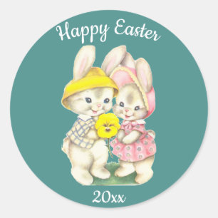 Sticker Rond Lapins de Pâques vintages