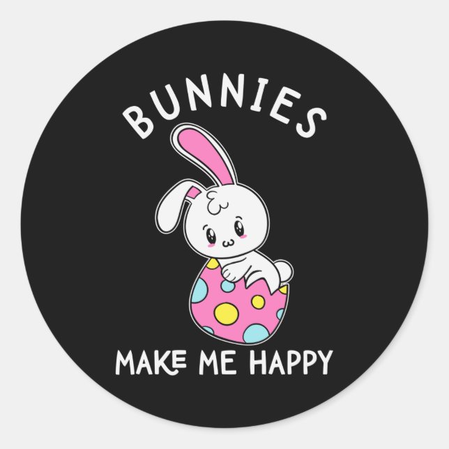 Sticker Rond Lapins Mignons Me Rendent Heureux Lapin De Pâques  (Devant)