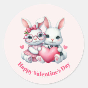 Sticker Rond Lapins mignons partageant la Saint-Valentin cœur