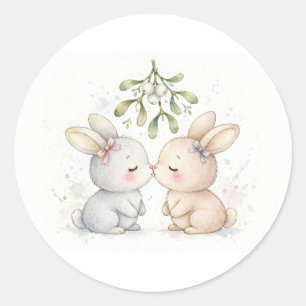 Sticker Rond Lapins qui s'embrassent sous le gui