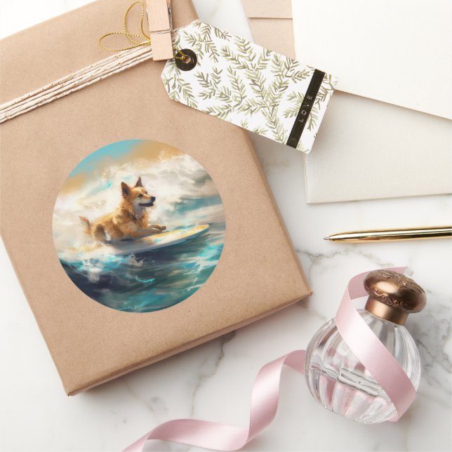 Sticker Rond Lapphund Plage Finlandaise Plage Surf Peinture (Cadeaux)