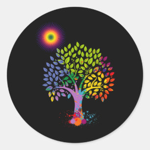 Sticker Rond L'Arbre Coloré Qui Donne De La Vie À La Terre Arrê