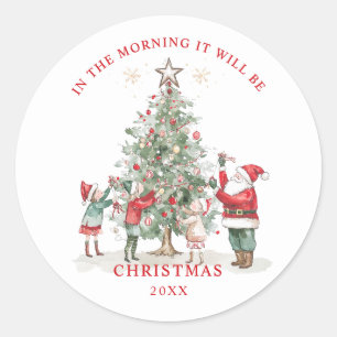 Sticker Rond L'arbre de Noël de l'elfe du Père Noël