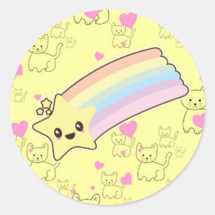 Sticker Rond L'arc-en-ciel de Kawaii chatte le motif si mignon.