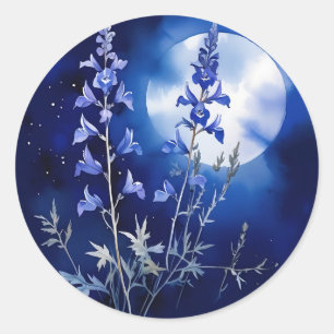 Sticker Rond Larkspur d'aquarelle de la fleur nocturne