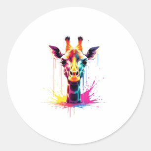Sticker Rond L'art animal africain La girafe colorée pour drôle