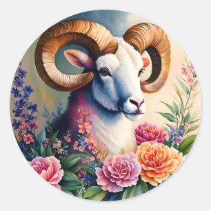 Sticker Rond L'art animal floral de Ram
