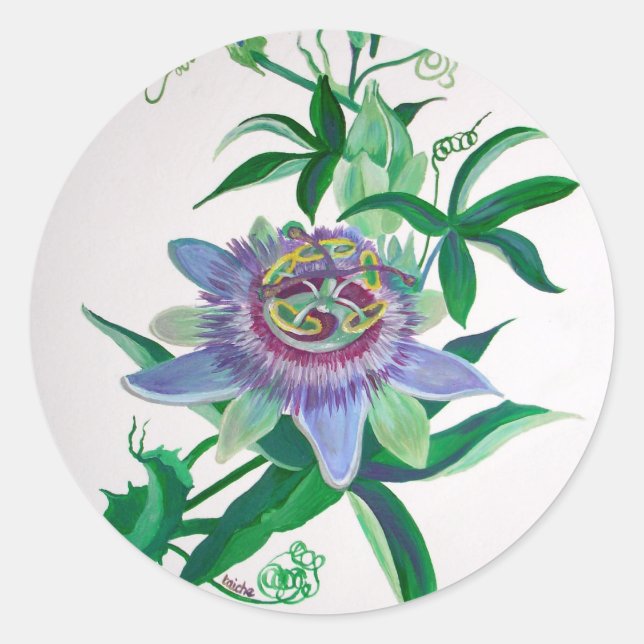 Sticker Rond L'art botanique des fleurs de passion (Devant)