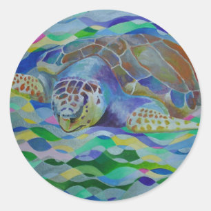 Sticker Rond L'art coloré de la tortue luge