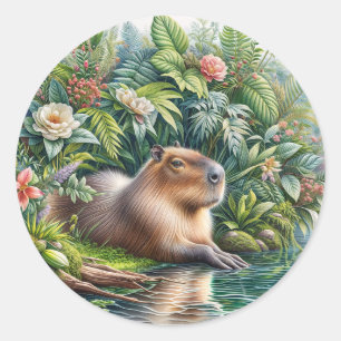 Sticker Rond L'art de la jungle de Capybara