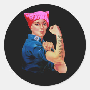 Sticker Rond L'art de la marche des femmes Rosie résiste