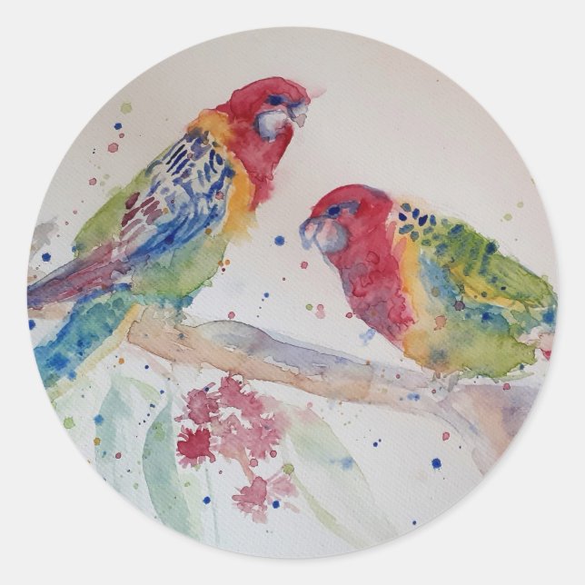 Sticker Rond L'art de l'aquarelle australienne Rosella Parrot (Devant)