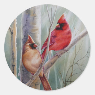 Sticker Rond L'art de l'aquarelle rouge cardinal