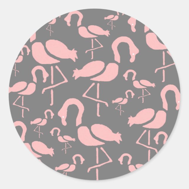 Sticker Rond L'art des oiseaux de Flamant rose rose amusant (Devant)
