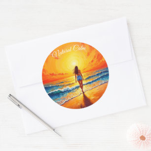Sticker Rond L'art du coucher de soleil orange d'une heure d'or