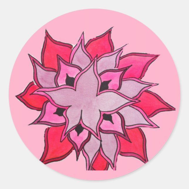 Sticker Rond L'art floral rose et violet (Devant)
