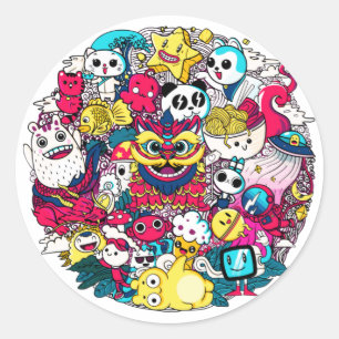 Sticker Rond L'art gribouillé japonais