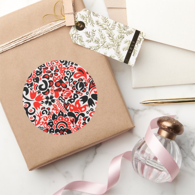 Sticker Rond L'art populaire ukrainien motif floral abstact (Cadeaux)