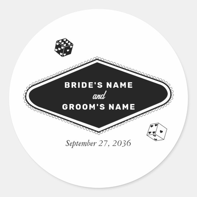 Sticker Rond Las Vegas Casino Destination Mariage Noir Blanc (Devant)