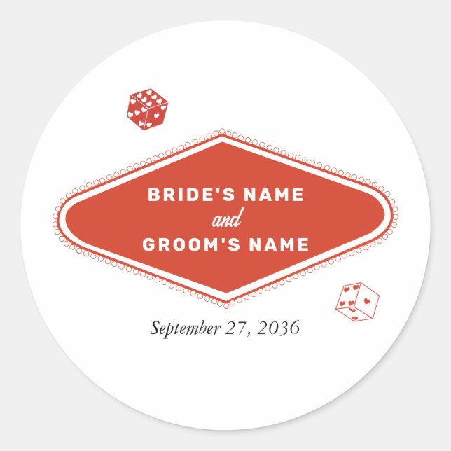 Sticker Rond Las Vegas Casino Destination Mariage Rouge Blanc (Devant)