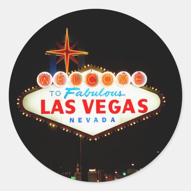 Sticker Rond Las Vegas Inscrivez-Vous Au Lit De Nuit Photo (Devant)
