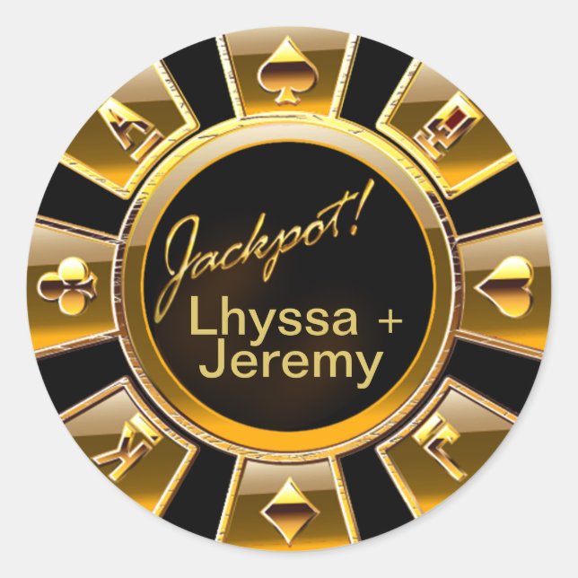Sticker Rond Las Vegas Jackpot Casino Chip noir/or (Devant)
