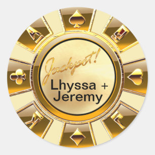 Sticker Rond Las Vegas Jackpot Casino Chip sable/or