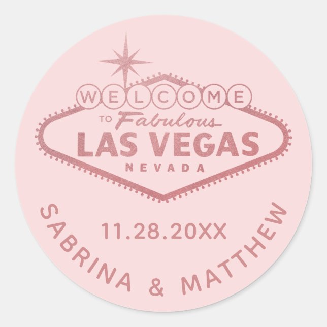 Sticker Rond Las Vegas Mariage Rose or rose (Devant)