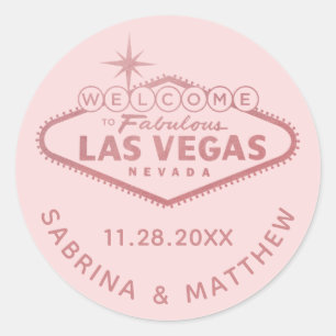 Sticker Rond Las Vegas Mariage Rose or rose