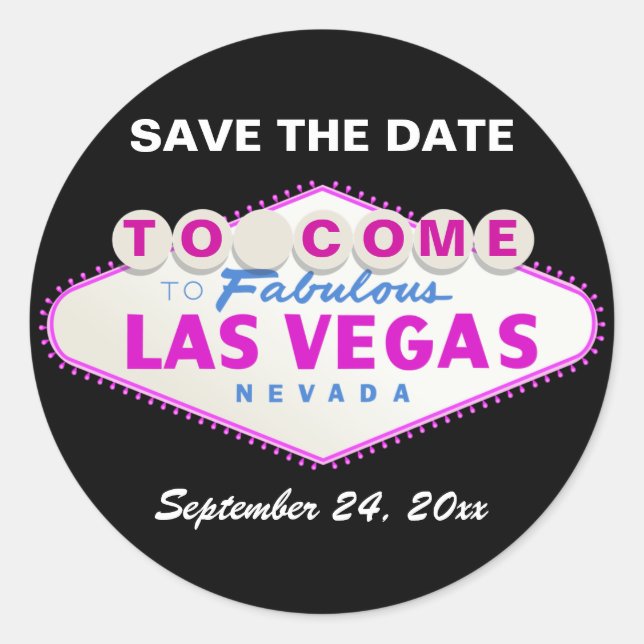 Sticker Rond Las Vegas signe mariage moderne Enregistrer la dat (Devant)