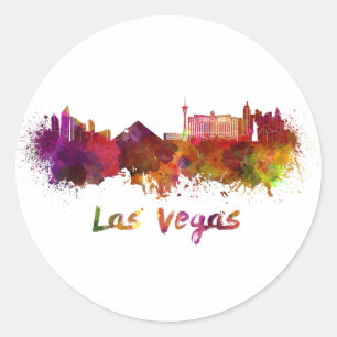 Sticker Rond Las Vegas skyline in watercolor