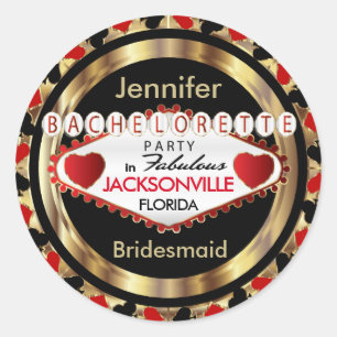 Sticker Rond Las Vegas Style Bachelorette Party - Rouge