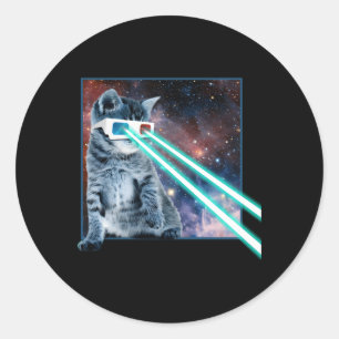 Sticker Rond Laser Eyes Space Cat Kitty 3D Glaces