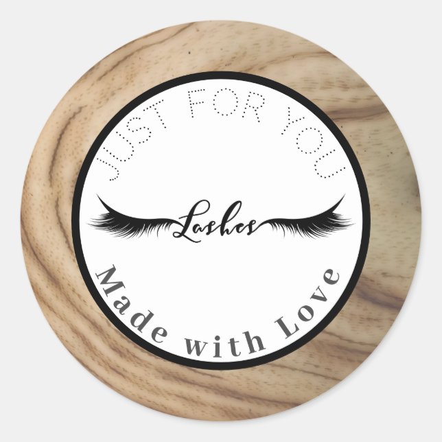 Sticker Rond Lashes de maquillage en bois naturel rustique (Devant)