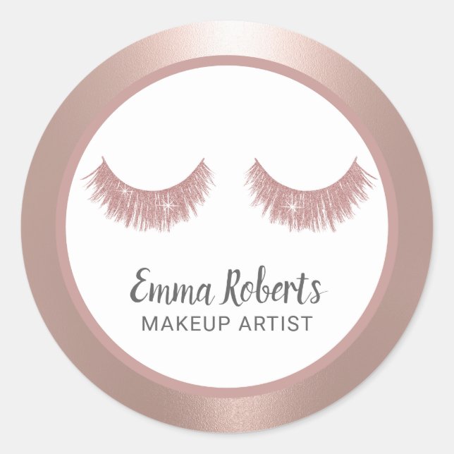 Sticker Rond Lashes Maquillage Artiste Beauté Salon Blush Rose  (Devant)