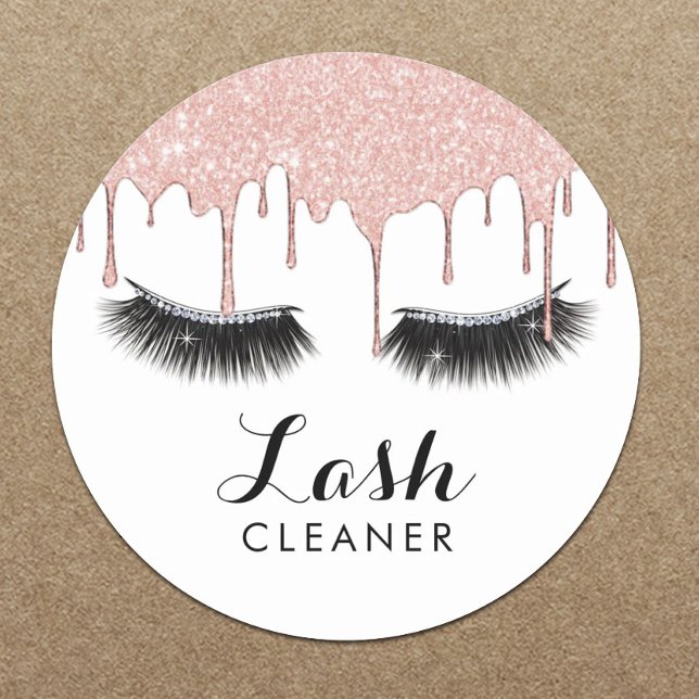 Sticker Rond Lashes Nettoyant Rose moderne gouttes d'or Glam Ey (Créateur téléchargé)