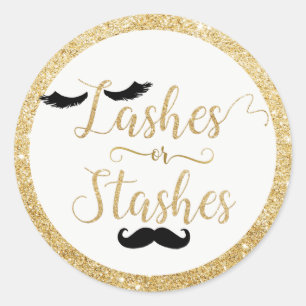 Sticker Rond Lashes ou Stashes Baby shower Sexe Révélation Favo